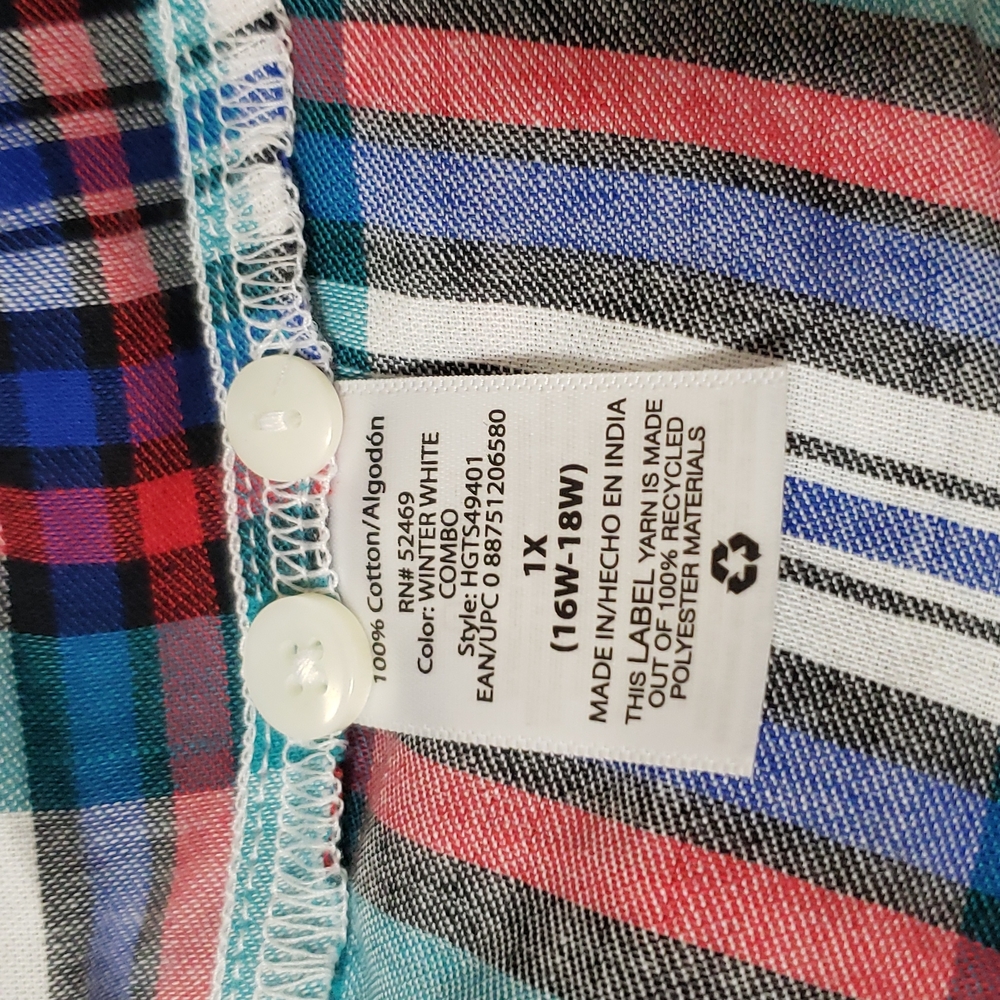 Terra & Sky - Winter White Plaid Flannel Shirt (Womens Plus 16W-18W) - Picture 6 of 12